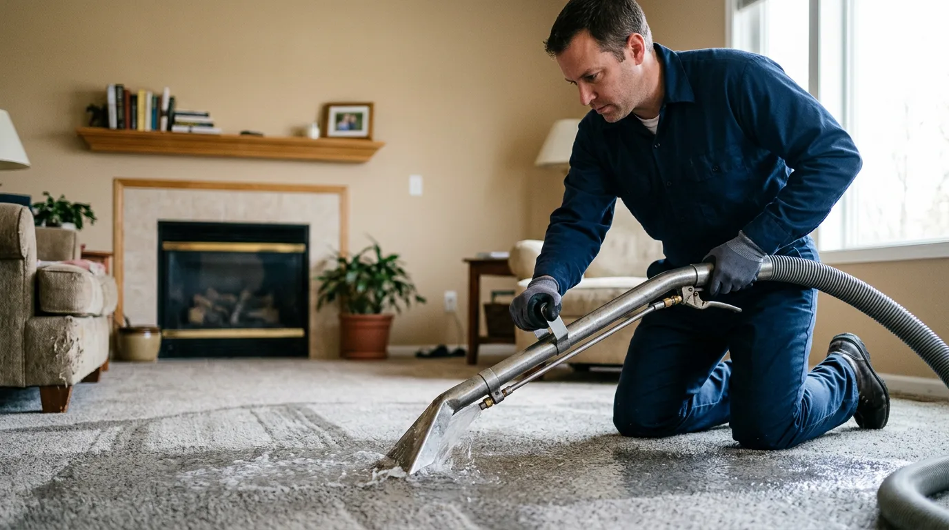 Water damage restoration technician working near Monroe, CT